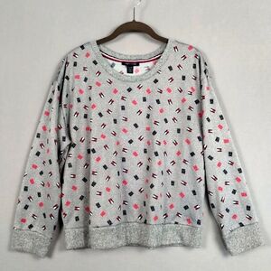 Tommy Hilfiger Sleepwear Top Long Sleeve Printed Logo Throughout Gray Size XL